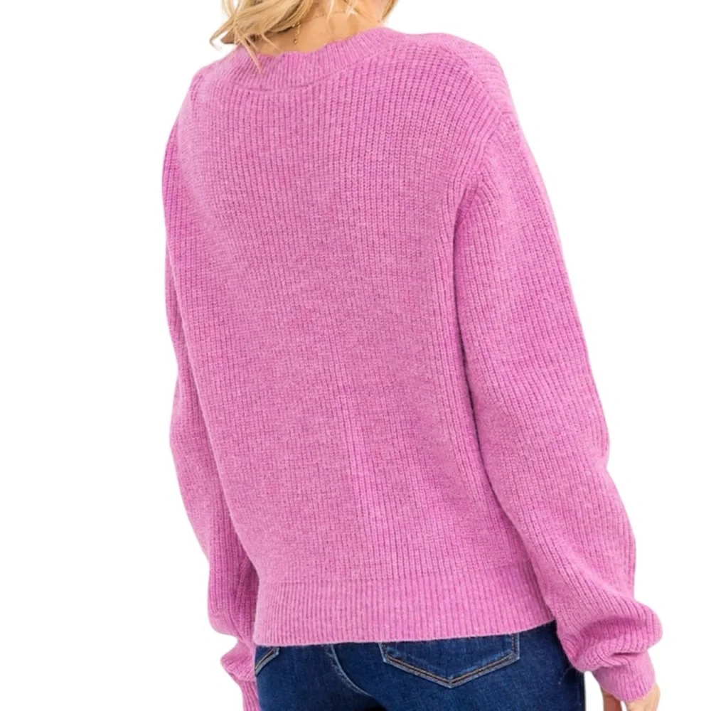 Pink Heart Embellished Women's Sweater - Picture 3 of 3
